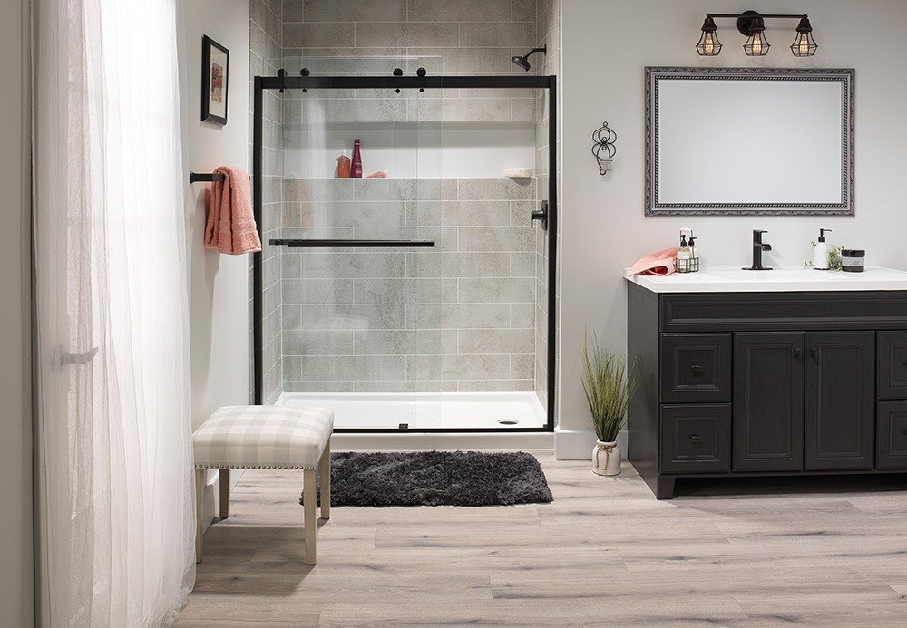 Shower remodel with a glass barn style door